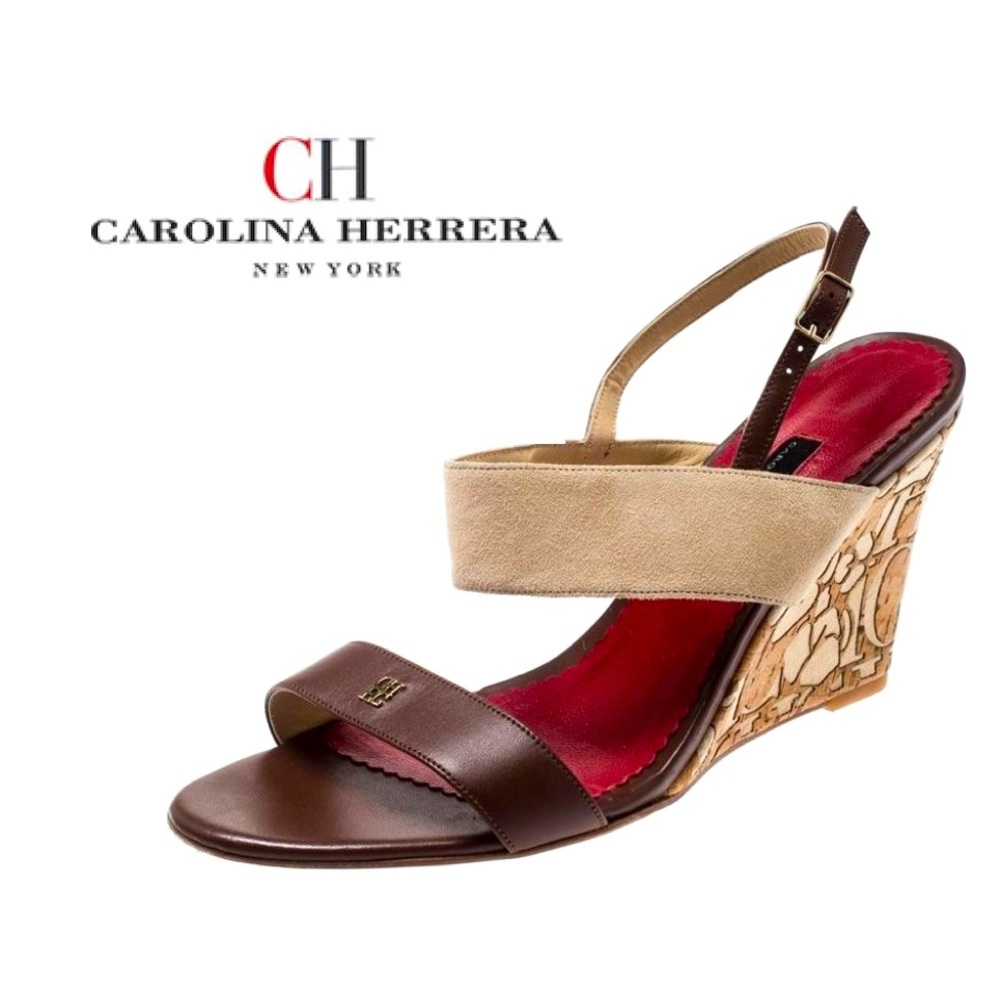 Carolina Herrera Natural suede Ankle Strap Wedge